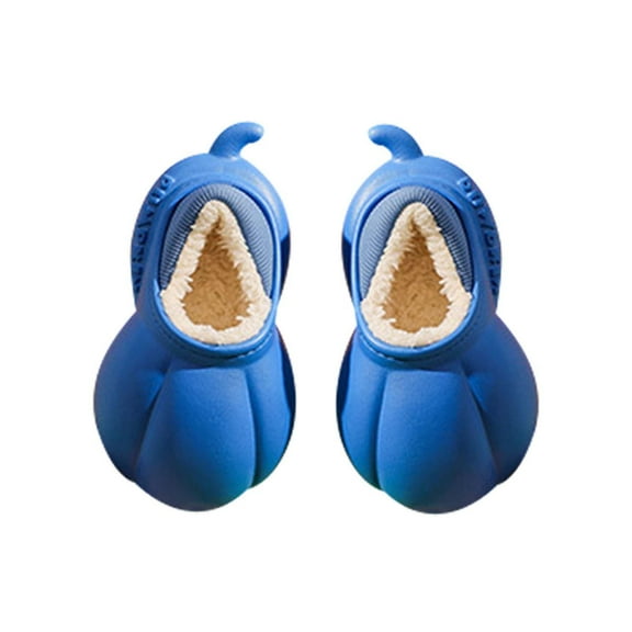 Xfvqtps Toddler Plush Shoes Cute Design Plush Lining Waterproof Surface Soft Sole Non Slip Comfortable Keep Warm Winter Indoor and Outdoor EVA Shoes Blue