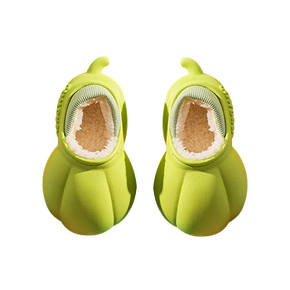 Xfvqtps Toddler Plush Shoes Cute Design Plush Lining Waterproof Surface Soft Sole Non Slip Comfortable Keep Warm Winter Indoor and Outdoor EVA Shoes Green