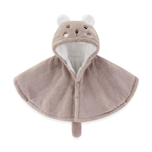 Xfvqtps Toddler Short Plush Cloak with Tail Cartoon Animal Design Double Layered Comfortable Soft Warm Winter Cape Gray