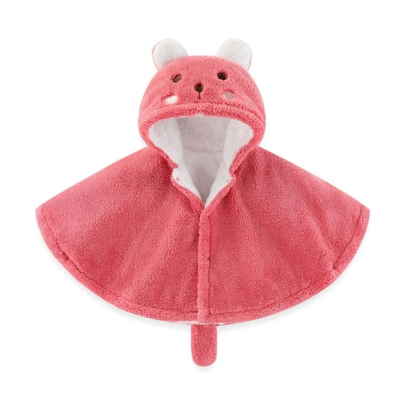 Xfvqtps Toddler Short Plush Cloak with Tail Cartoon Animal Design Double Layered Comfortable Soft Warm Winter Cape Watermelon Red