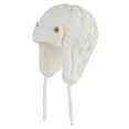 thumbnail image 1 of Xfvqtps Toddler Trapper Hat with Strap Ear Flaps Ear Protection Knitting Plush Lining Ribbed Pattern Thickened Outdoor Windproof Coldproof Warm Winter Hat for 0-3 Years White, 1 of 4