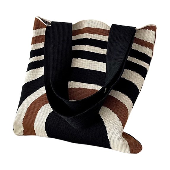 Xfvqtps Tote Bag for Womens Knitting Color Blocked Stripes Colorful Fashion Versatile Leisure Casual Handbag Shoulder Bag Black