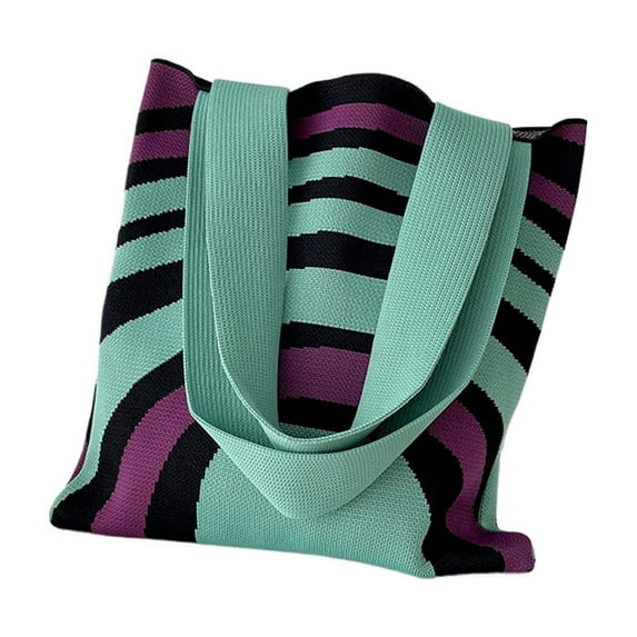 Xfvqtps Tote Bag for Womens Knitting Color Blocked Stripes Colorful Fashion Versatile Leisure Casual Handbag Shoulder Bag Green