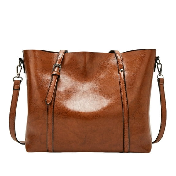 Xfvqtps Tote Bag for Womens Solid Color Large Capacity Adjustable Buckle Double Strap Fashion Vintage Oil Wax Leather Handbag Shoulder Bag Brown
