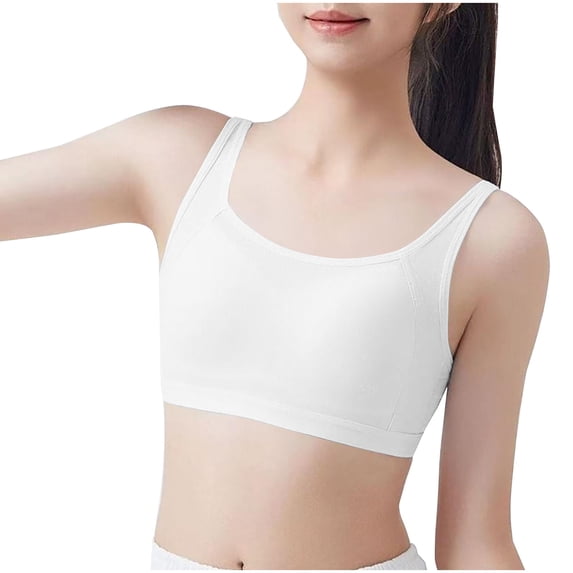 Xfvqtps Training Bras for Girls Lightly Padded Adjustable Spaghetti Strap Soft Comfortable Breathable Fixed Cup Seamless Solid Color Sports Bras for Girls 12-15 Years White