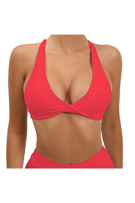 Two Ways Twist Sports Bra for Women Back Cross Straps Deep V Neck Backless Gym Top Fitness Workout Bras Red