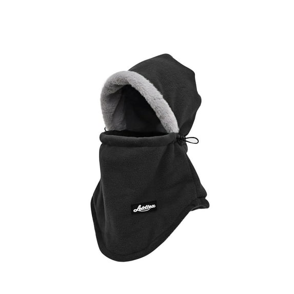 Xfvqtps Unisex 3 in 1 Beanie Neck Scarf and Mask Fleece Plush Brim Furry Solid Color Simplicity Adjustable Drawstring Thickened Windproof Coldproof Warm Outdoor Cycling Winter Headband Cap Black