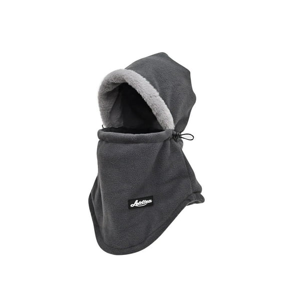 Xfvqtps Unisex 3 in 1 Beanie Neck Scarf and Mask Fleece Plush Brim Furry Solid Color Simplicity Adjustable Drawstring Thickened Windproof Coldproof Warm Outdoor Cycling Winter Headband Cap Dark Gray