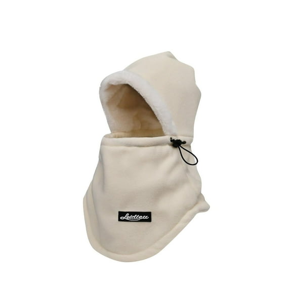 Xfvqtps Unisex 3 in 1 Beanie Neck Scarf and Mask Fleece Plush Brim Furry Solid Color Simplicity Adjustable Drawstring Thickened Windproof Coldproof Warm Outdoor Cycling Winter Headband Cap Beige
