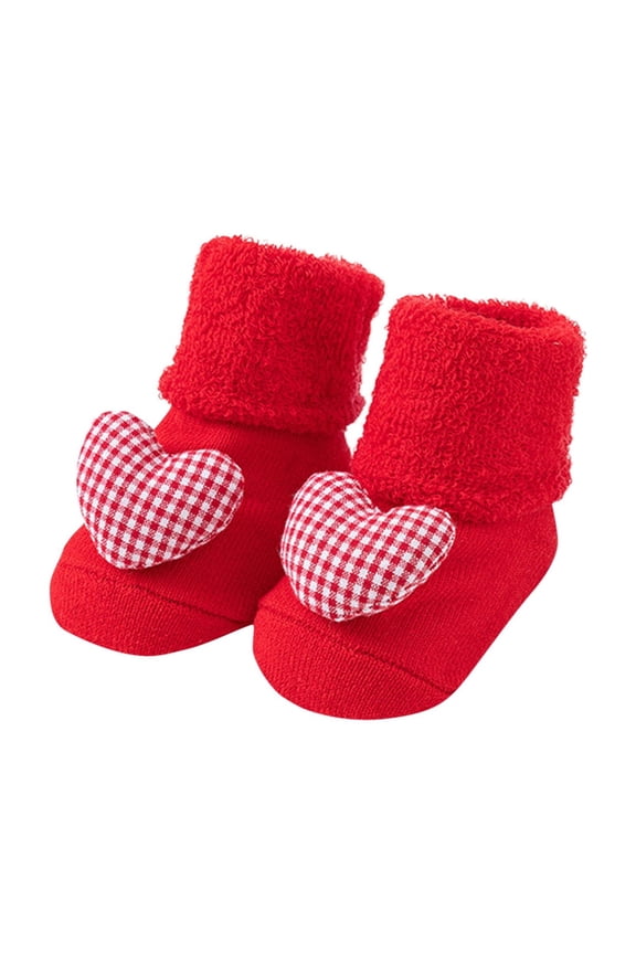 Unisex Baby Red Slipper Socks Cute Grid Love Decor Soft and Comfortable Non Slip Warm Indoor Floor Socks for 3-12 Months Red-03