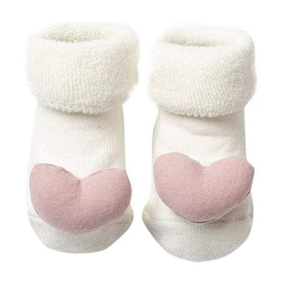 Xfvqtps Unisex Baby Slipper Socks Cute Love Decor Funny Soft and Comfortable Non Slip Warm Indoor Floor Socks for 3-12 Months White-01
