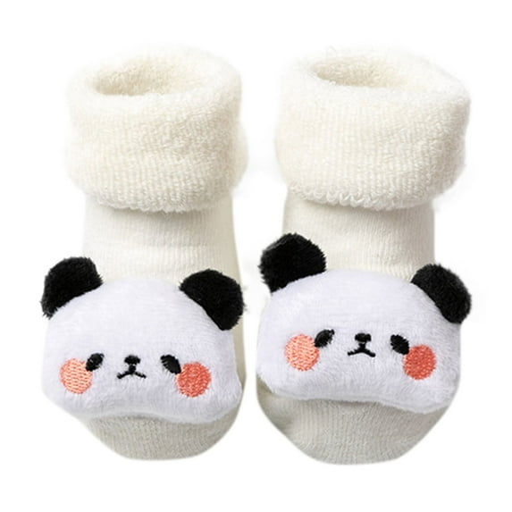 Xfvqtps Unisex Baby Slipper Socks Cute Panda Decor Funny Soft and Comfortable Non Slip Warm Indoor Floor Socks for 3-12 Months White