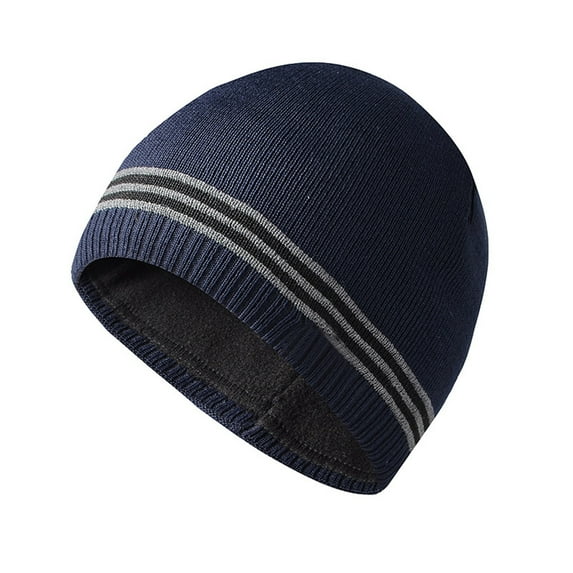 Xfvqtps Unisex Beanie for Men and Women Knitted Stripe Vintage Hip Hop Fleece Stretch Soft Windproof Coldproof Warm Outdoor Winter Skull Cap Navy