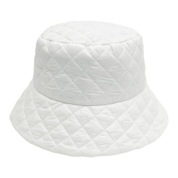 Xfvqtps Unisex Fisherman Hat Plush Lining Lattice Outdoor Travel Sunshade Fashion Versatile Thickened Windproof Coldproof Warm Winter Bucket Hat White