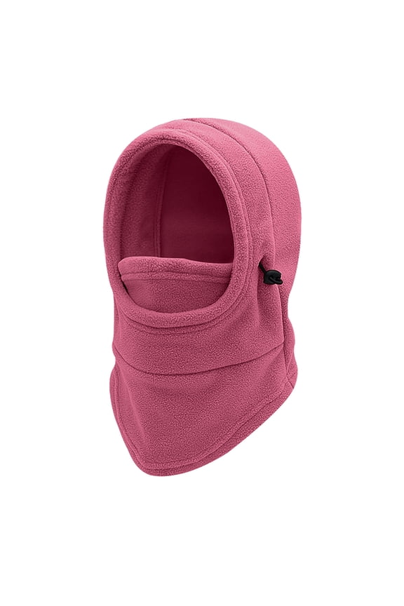 Unisex Full Face Mask Lamb Wool Solid Color Adjustable Drawstring Balaclava Outdoor Thickened Cycling Motorcycle Ski Warm Winter Hooded Hat Red
