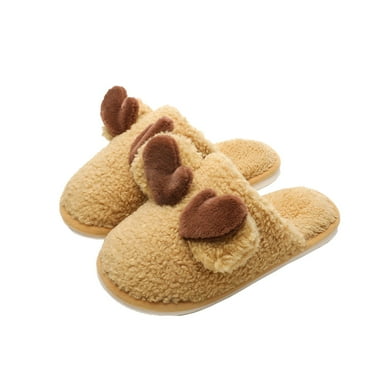 Xfvqtps Unisex Fuzzy Slippers with Two Plush Ears Couple Slippers Lamb Wool Soft Sole Memory Foam Slip on Non-Slip Comfortable Cozy Indoor Warm Winter House Slippers