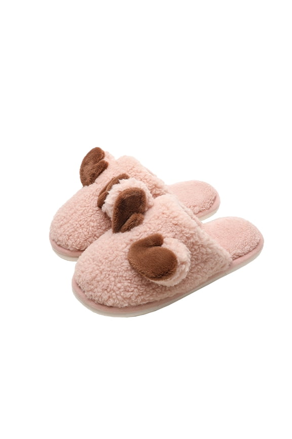 Unisex Fuzzy Slippers with Two Plush Ears Couple Slippers Lamb Wool Soft Sole Memory Foam Slip on Non-Slip Comfortable Cozy Indoor Warm Winter House Slippers