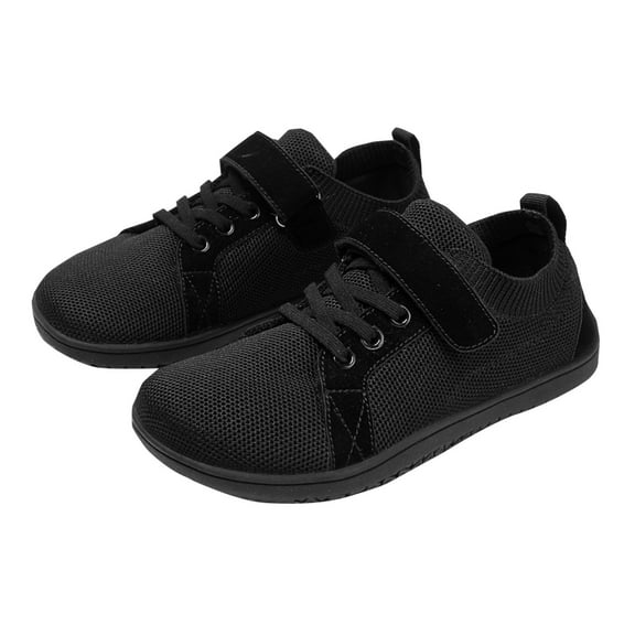 Xfvqtps Unisex Kids Youth Breathable Knit Sports Shoes Lightweight Casual Sneakers with Hook Loop Closure Non Slip Sole Black
