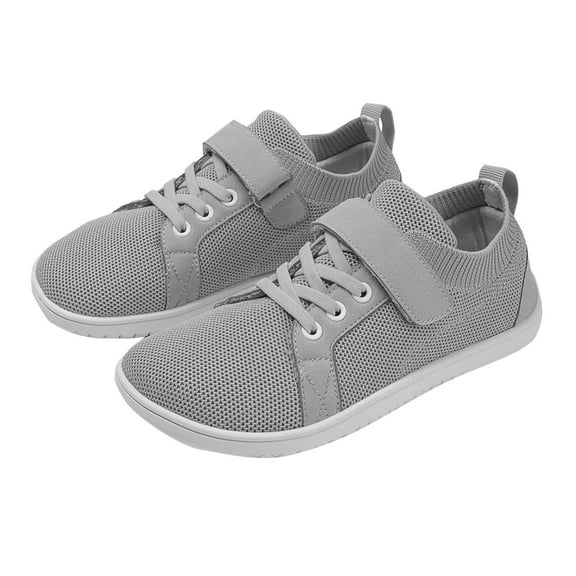 Xfvqtps Unisex Kids Youth Breathable Knit Sports Shoes Lightweight Casual Sneakers with Hook Loop Closure Non Slip Sole Gray