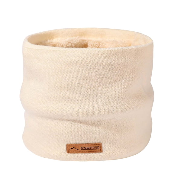 Xfvqtps Unisex Loop Scarf for Mens and Womens Necks Warmer Solid Color Knitting Plush Lining Fashion Leather Label Double Layer Thickened Windproof Coldproof Warm Winter Neck Gaiters Beige