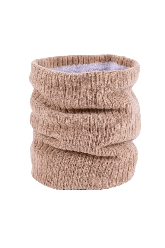 Unisex Loop Scarf for Mens and Womens Necks Warmer Solid Color Knitting Plush Lining Vertical Stripes Stacked Stretch Windproof Coldproof Cozy Warm Winter Neck Gaiters Khaki