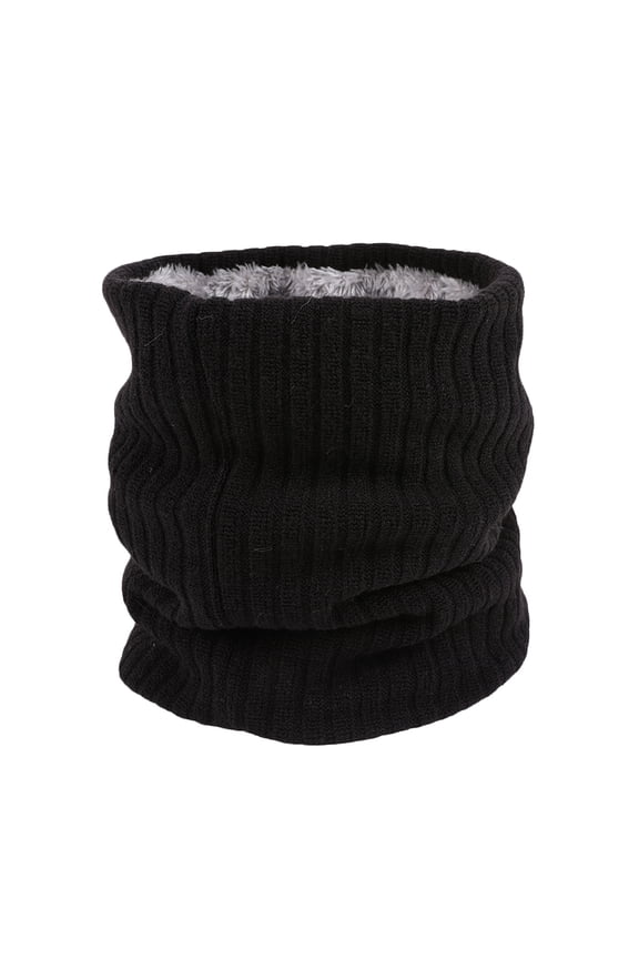 Unisex Loop Scarf for Mens and Womens Necks Warmer Solid Color Knitting Plush Lining Vertical Stripes Stacked Stretch Windproof Coldproof Cozy Warm Winter Neck Gaiters Black