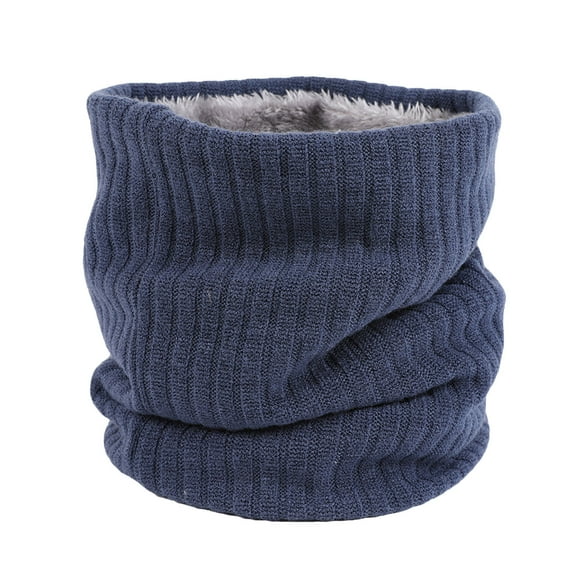 Xfvqtps Unisex Loop Scarf for Mens and Womens Necks Warmer Solid Color Knitting Plush Lining Vertical Stripes Stacked Stretch Windproof Coldproof Cozy Warm Winter Neck Gaiters Blue