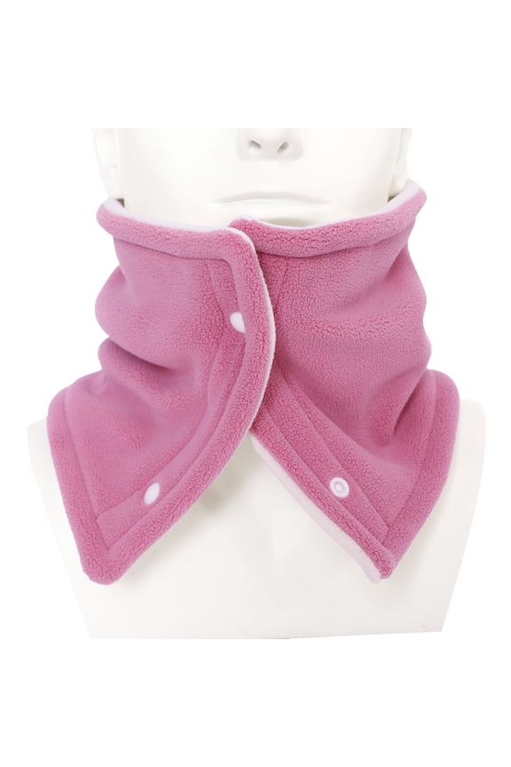 Unisex Loop Scarf for Mens and Womens with Snap Button Fleece Plush Neck Warmer Solid Color Thickened Windproof Coldproof Cozy Warm Winter Neck Gaiters Pink
