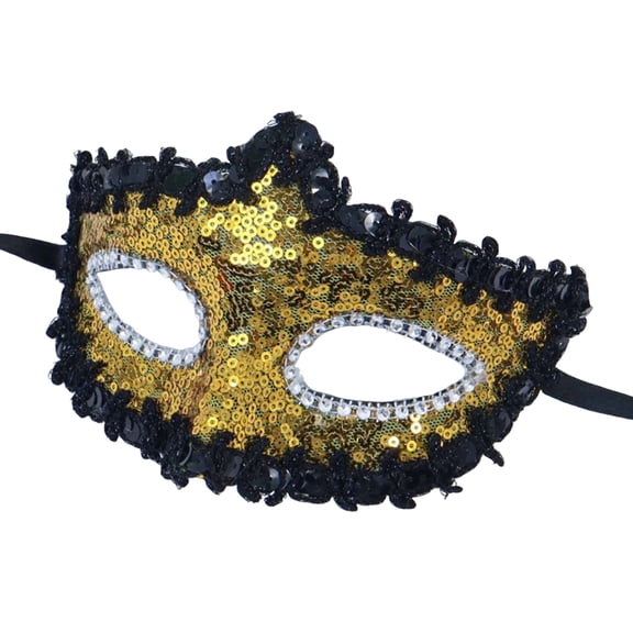 Xfvqtps Unisex Masquerade Mask for Parties Celebrations Lace Sequin Rhinestone Half Face Mask Ball Mask Party Accessory Gold
