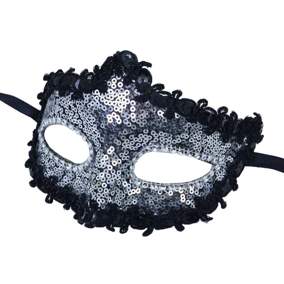 Xfvqtps Unisex Masquerade Mask for Parties Celebrations Lace Sequin Rhinestone Half Face Mask Ball Mask Party Accessory Silver