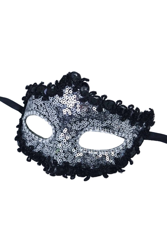 Unisex Masquerade Mask for Parties Celebrations Lace Sequin Rhinestone Half Face Mask Ball Mask Party Accessory Silver