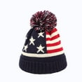 thumbnail image 1 of Xfvqtps Unisex Men and Women Beanie with Plush Pompom American Independence Day Pattern American Flag Print Knitted Stretch Soft Windproof Coldproof Warm Winter Hat Dark Blue, 1 of 5
