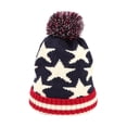 thumbnail image 1 of Xfvqtps Unisex Men and Women Beanie with Plush Pompom Star Print American Flag Print Knitted Stretch Soft Windproof Coldproof Warm Winter Hat Blue, 1 of 5
