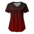 thumbnail image 1 of Xfvqtps V-Neck Gradient Scrubs Tops for Women Stretch Wrinkle-Resist Medical Nursing Uniform with 2 Pockets Comfortable Lightweight Working Uniform Short Sleeve Printing Blouse Burgundy, 1 of 4