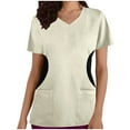 thumbnail image 1 of Xfvqtps V-Neck Scrubs Tops for Women Soft Stretch Wrinkle-Resist Medical Nursing Uniform with 2 Pockets Comfortable Lightweight Working Uniform Short Sleeve Printing Blouse Beige, 1 of 4
