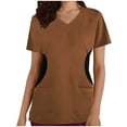 thumbnail image 1 of Xfvqtps V-Neck Scrubs Tops for Women Soft Stretch Wrinkle-Resist Medical Nursing Uniform with 2 Pockets Comfortable Lightweight Working Uniform Short Sleeve Printing Blouse Brown, 1 of 4