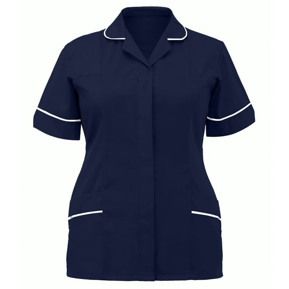 Xfvqtps V-Neck Scrubs Tops for Women Soft Stretch Wrinkle-Resist Medical Nursing Uniform with 2 Pockets Comfortable Lightweight Working Uniform Short Sleeve T-Shirt Blouse Dark Blue