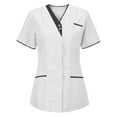 thumbnail image 1 of Xfvqtps V-Neck Scrubs Tops for Women Soft Stretch Wrinkle-Resist Medical Nursing Uniform with 3 Pockets Comfortable Lightweight Working Uniform Short Sleeve T-Shirt Blouse White, 1 of 4