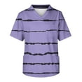 thumbnail image 1 of Xfvqtps V-Neck Stripe Scrubs Tops for Women Plus Size Stretch Wrinkle-Resist Medical Nursing Uniform with 2 Pockets Comfortable Lightweight Short Sleeves Casual Working Uniform Purple, 1 of 4