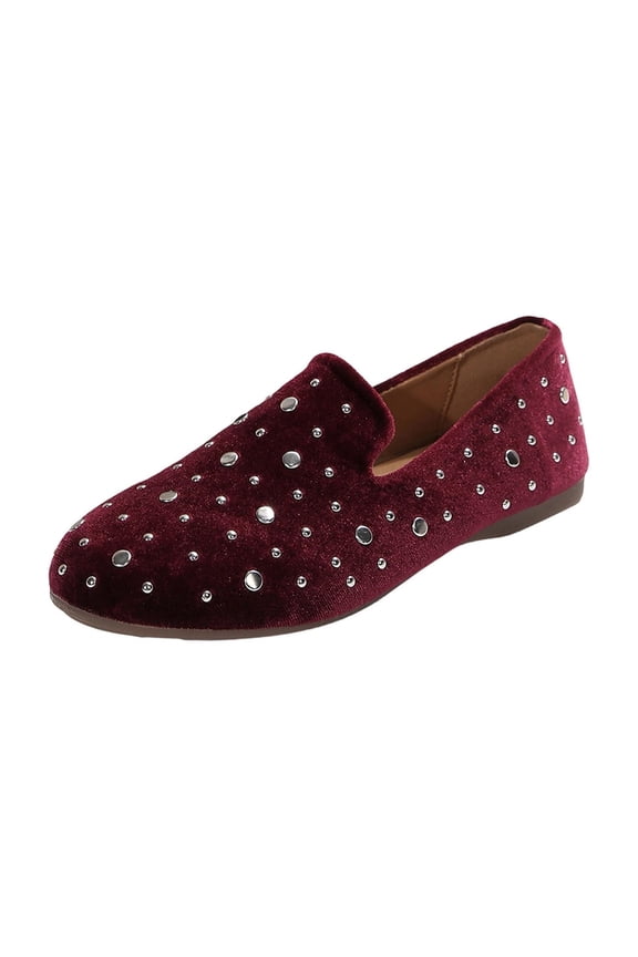 Velvet Loafers for Women Slip on Flats Comfortable Flat Shoes for Women Soft Sole Casual Shoes Round Toe Dressy Flats Wine