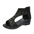thumbnail image 1 of Xfvqtps Wedge Sandals for Women Back Zipper Side Cutout Rhinestone Sparkling Open Toe Soft Sole Non Slip Comfortable Dressy Walking Beach Summer Roman Sandals Black, 1 of 5