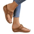 thumbnail image 1 of Xfvqtps Wedge Sandals for Women Flip Flops Flower Decor Arch Support Hollow out Soft Sole Non Slip Comfortable Breathable Casual Summer Walking Flatform Shoes Brown, 1 of 7