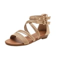 thumbnail image 1 of Xfvqtps Wedge Sandals for Women Back Zipper Crisscross Strappy Open Toe Side Cutout Buckle Decoration Dressy Beach Summer Roman Sandals Beige, 1 of 9