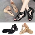 thumbnail image 1 of Xfvqtps Wedge Sandals for Women Back Zipper Side Cutout Rhinestone Strappy Peep Toe Sparkly Dressy Beach Summer Roman Sandals Gold, 1 of 8