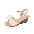 thumbnail image 1 of Xfvqtps Wedge Sandals for Women Mesh Bow Rhinestone Ankle Buckle Strap Open Toe Soft Sole Non Slip Summer Leather Sandals White, 1 of 9