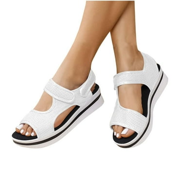 Xfvqtps Wedge Sandals for Women Mesh Hook and Loop Soft Sole Non Slip Comfortable Breathable Summer Walking Sandals White