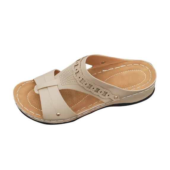 Xfvqtps Wedge Sandals for Women Orthopedic Side Cutout Open Toe Comfortable Breathable Summer Slide Sandals Beige
