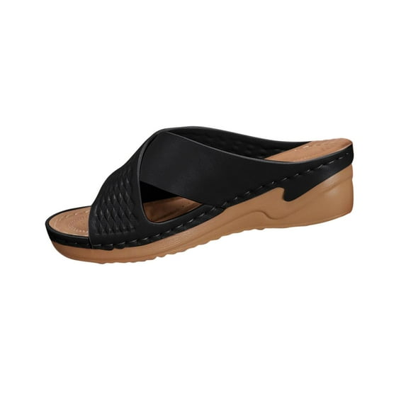 Xfvqtps Wedge Sandals for Women Platform Cross Straps Peep Toe Soft Sole Non Slip Summer Beach Slide Sandals Black