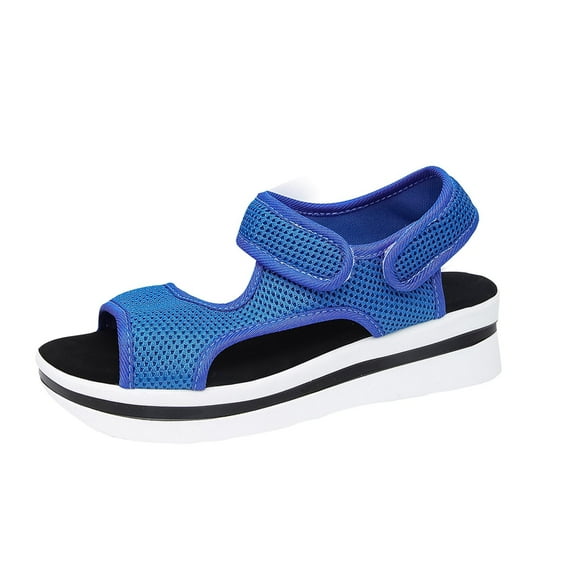 Xfvqtps Wedge Sandals for Women Flatform Mesh Hook and Loop Soft Sole Non Slip Breathable Summer Sandals Blue