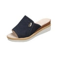 thumbnail image 1 of Xfvqtps Wedge Sandals for Women Flatform Slipper High Heel Peep Toe Canvas Summer Slide Sandals Dark Blue, 1 of 9